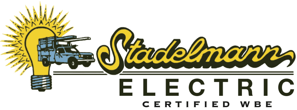 Logo of Stadelmann featuring a light bulb with a truck inside and the name "Stadelmann" written in cursive to the right of the image.